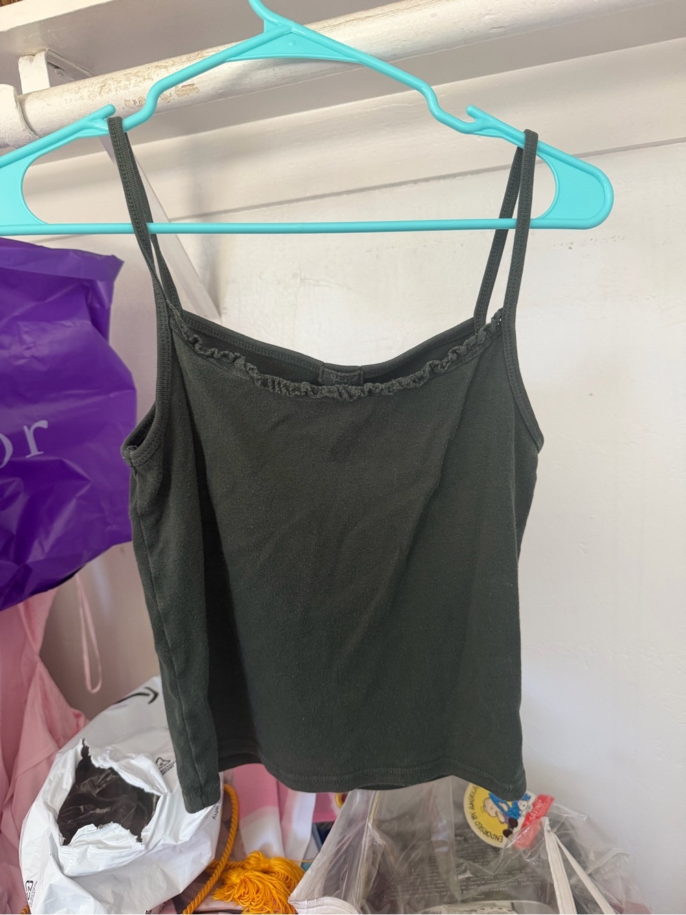 Brandy Melville green Ruffle-Trim Spaghetti Strap Cami